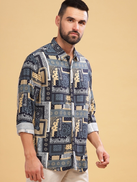 HERE&NOW Slim Fit Geometric Printed Spread Collar Casual Shirt - Image 4