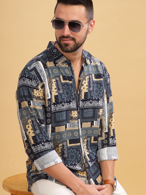 HERE&NOW Slim Fit Geometric Printed Spread Collar Casual Shirt