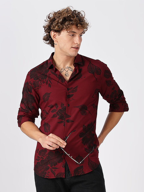 HERE&NOW Spread Collar Slim Fit Floral Opaque Printed Casual Shirt