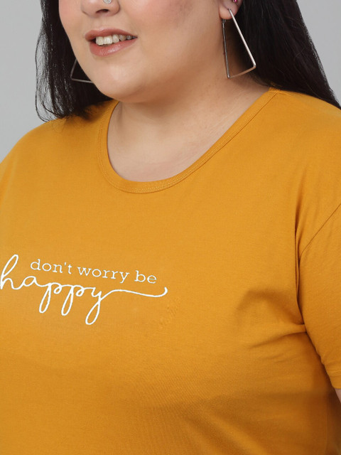 Trend Level Plus Size Round Neck Typography Printed Cotton T-shirt - Image 2