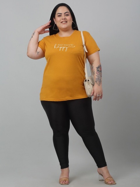 Trend Level Plus Size Round Neck Typography Printed Cotton T-shirt - Image 5