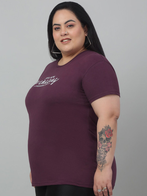 Trend Level Plus Size Round Neck Typography Printed Cotton T-shirt - Image 3