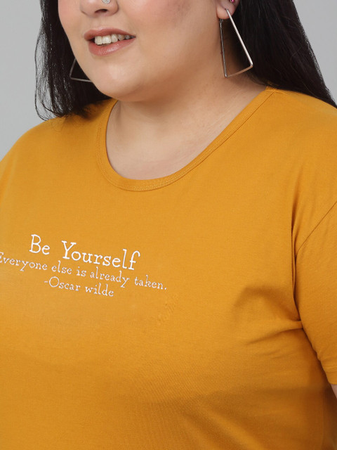 Trend Level Plus Size Typography Print Round Neck Cotton T-shirt - Image 2