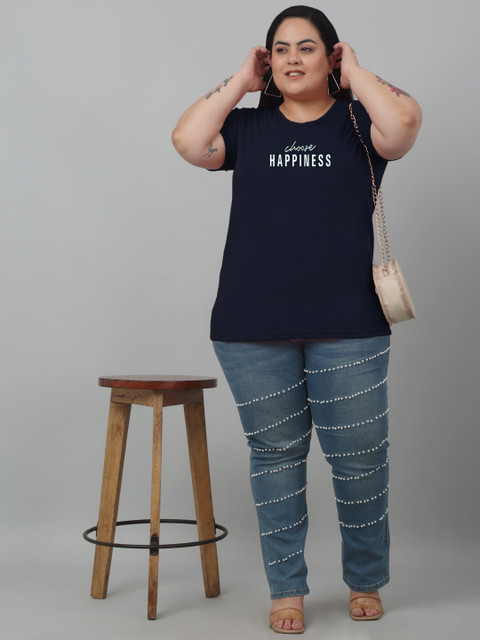 Trend Level Plus Size Typography Printed Pure Cotton T-shirt - Image 5