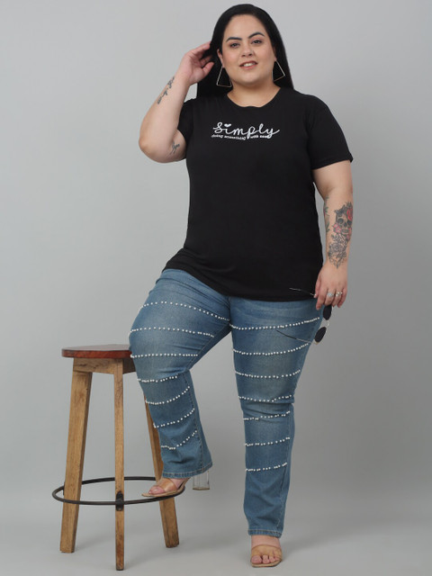 Trend Level Plus Size Typography Printed Pure Cotton T-shirt - Image 5