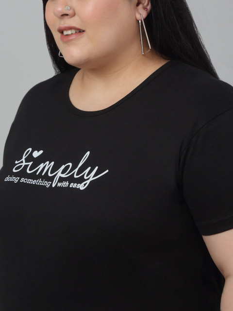 Trend Level Plus Size Typography Printed Pure Cotton T-shirt - Image 2