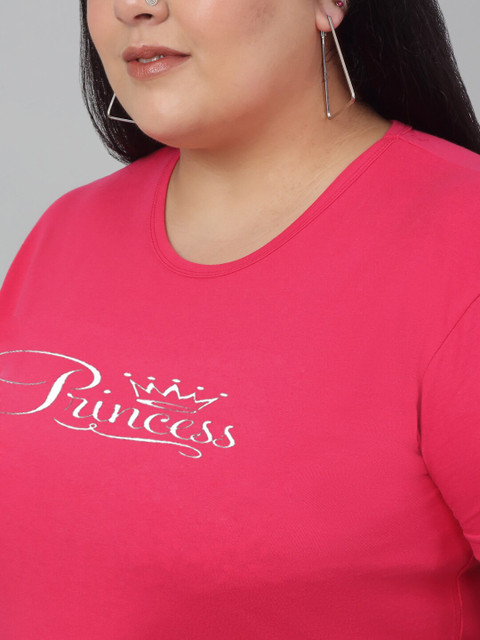 Trend Level Plus Size Typography Printed Pure Cotton T-shirt - Image 2