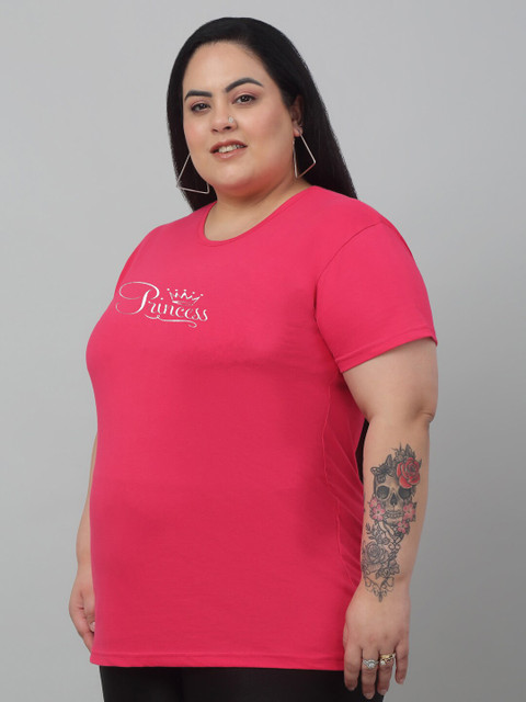 Trend Level Plus Size Typography Printed Pure Cotton T-shirt - Image 3