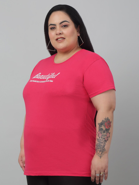 Trend Level Plus Size Typography Printed Pure Cotton T-shirt - Image 3