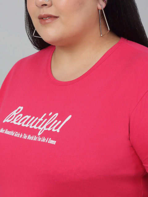Trend Level Plus Size Typography Printed Pure Cotton T-shirt - Image 2