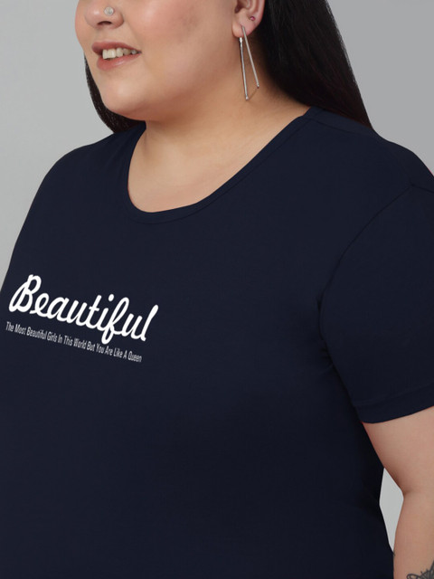 Trend Level Plus Size Typography Printed Cotton T-shirt - Image 2