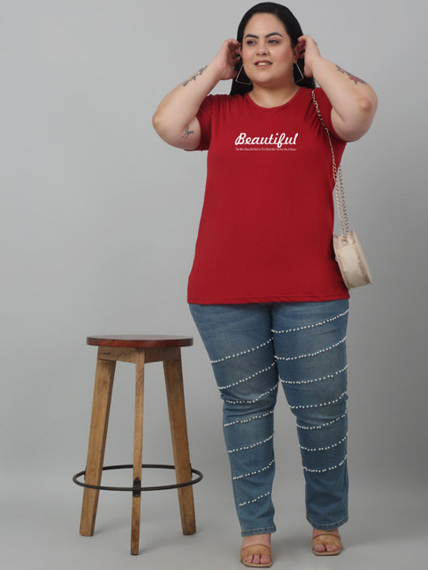 Trend Level Plus Size Round Neck Typography Cotton T-shirt - Image 5