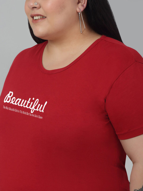Trend Level Plus Size Round Neck Typography Cotton T-shirt - Image 2