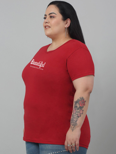 Trend Level Plus Size Round Neck Typography Cotton T-shirt - Image 3