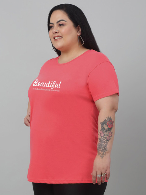 Trend Level Plus Size Round Neck Typography Printed Cotton T-shirt - Image 3
