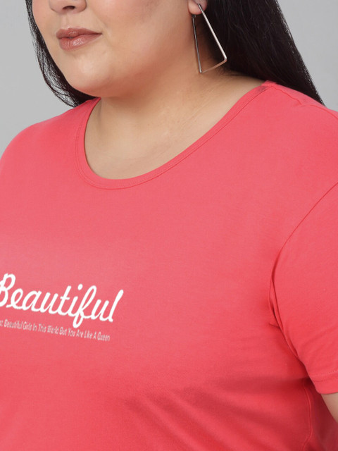 Trend Level Plus Size Round Neck Typography Printed Cotton T-shirt - Image 2