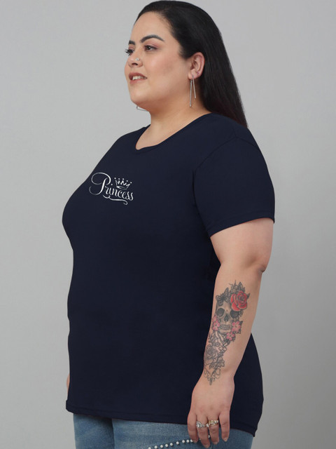 Trend Level Plus Size Round Neck Typography Printed Cotton T-shirt - Image 3