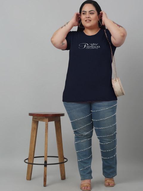 Trend Level Plus Size Round Neck Typography Printed Cotton T-shirt - Image 5
