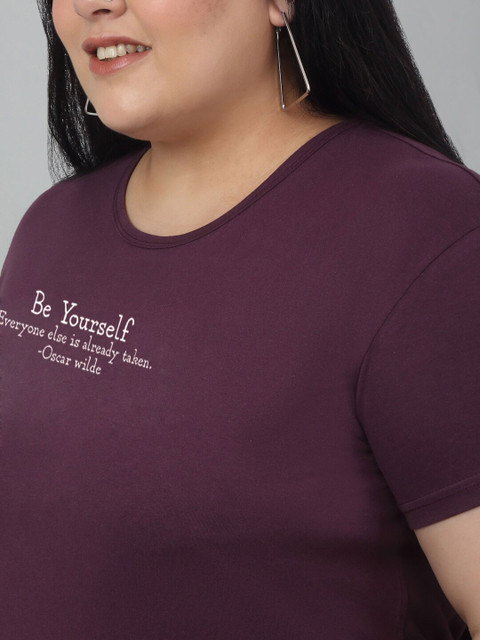 Trend Level Plus Size Typography Printed Pure Cotton T-shirt - Image 2