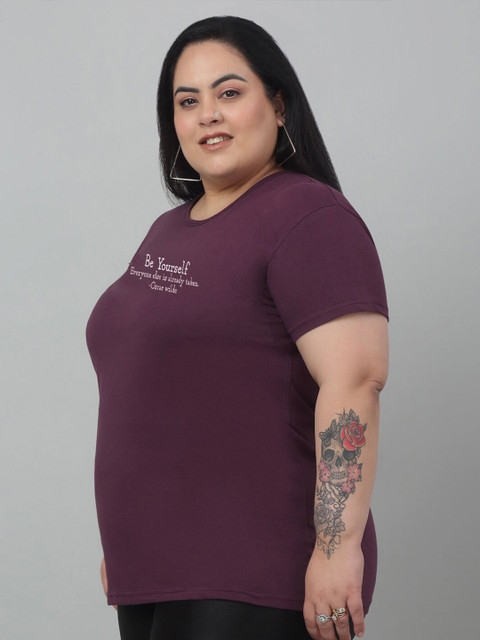 Trend Level Plus Size Typography Printed Pure Cotton T-shirt - Image 3