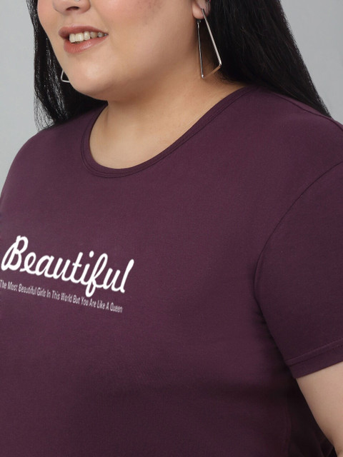 Trend Level Plus Size Typography Printed Pure Cotton T-shirt - Image 2