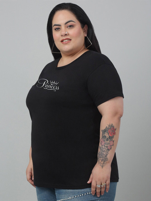 Trend Level Plus Size Typography Printed Pure Cotton T-shirt - Image 3