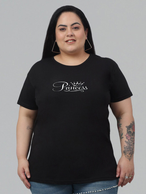 Trend Level Plus Size Typography Printed Pure Cotton T-shirt