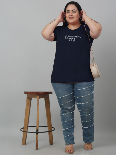 Trend Level Plus Size Typography Printed Pure Cotton T-shirt - Image 5