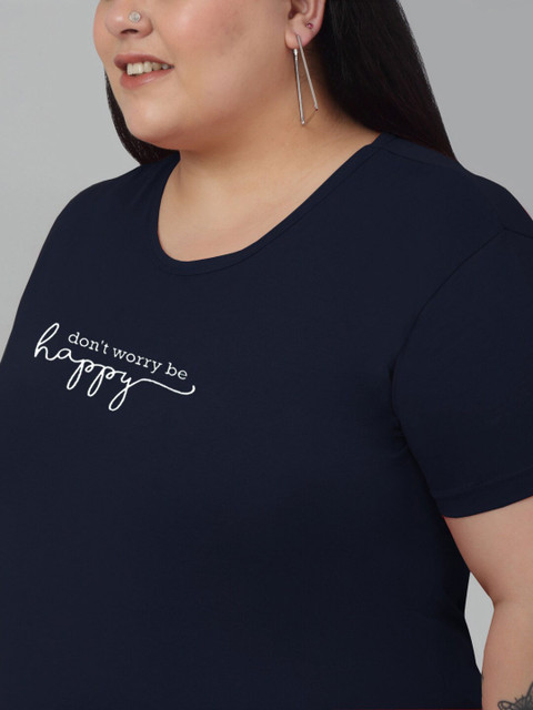Trend Level Plus Size Typography Printed Pure Cotton T-shirt - Image 2