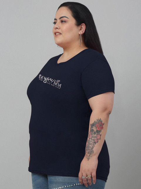 Trend Level Plus Size Typography Printed Cotton T-shirt - Image 3