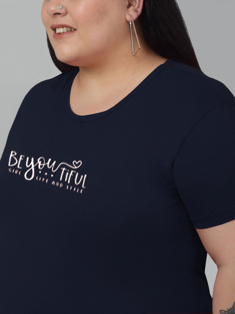 Trend Level Plus Size Typography Printed Cotton T-shirt - Image 2