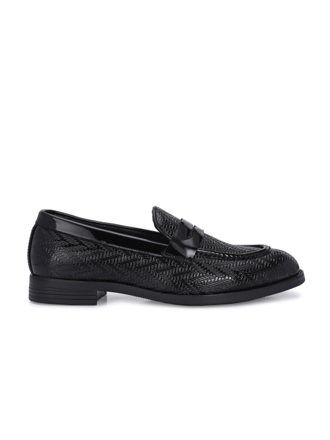 House of Pataudi Men Textured Round Toe Faux Leather Slip-On Formal Loafers - Image 4