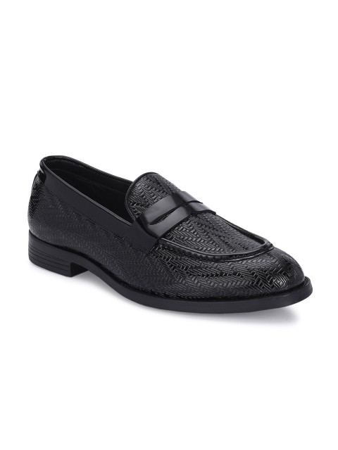 House of Pataudi Men Textured Round Toe Faux Leather Slip-On Formal Loafers - Image 2