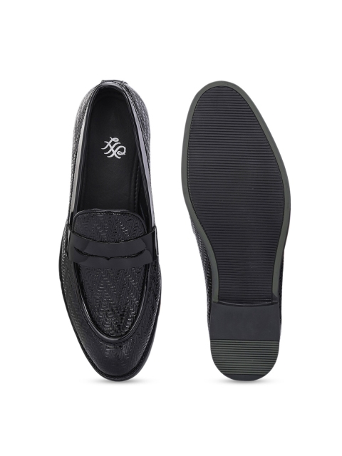 House of Pataudi Men Textured Round Toe Faux Leather Slip-On Formal Loafers - Image 5