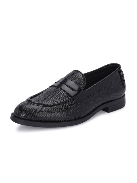 House of Pataudi Men Textured Round Toe Faux Leather Slip-On Formal Loafers - Image 7