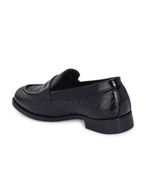 House of Pataudi Men Textured Round Toe Faux Leather Slip-On Formal Loafers - Image 3