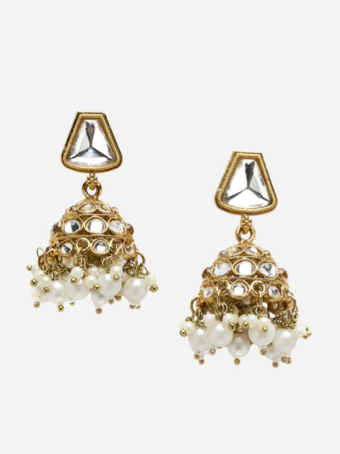 Anouk Gold-Plated Kundan-Studded & Pearls Beaded Dome Shaped Jhumkas