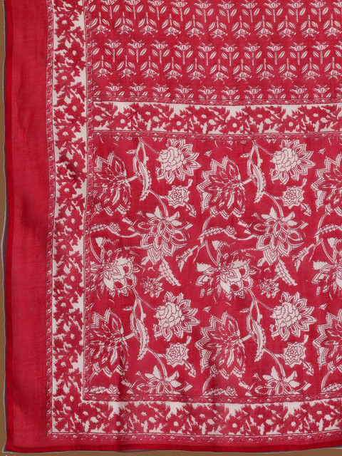 Libas Womens Pink Printed Cotton Anarkali Kurta With Trousers & Dupatta - Image 4