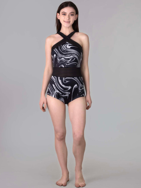 Keepfit Abstract Printed Halter Neck Padded Bodysuit
