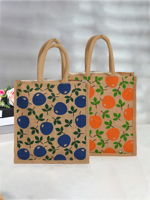 Kuber Industries Set Of 2 Printed Jute Carry Grocery Bag