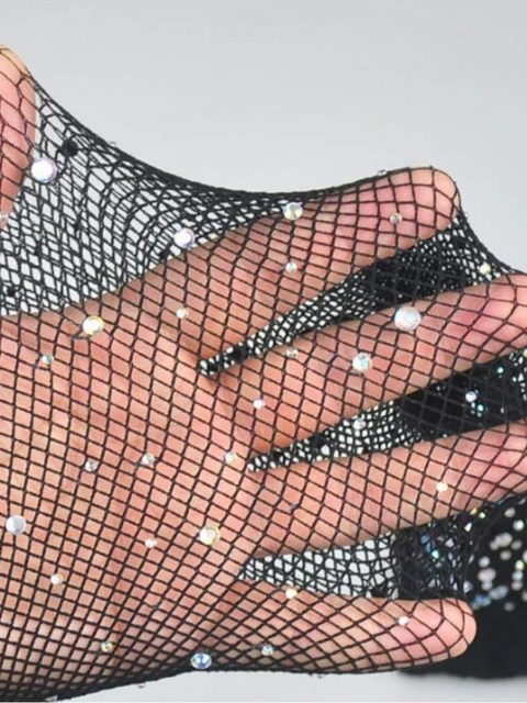 CareDone Women Self Desgin High Waist Rhinestone Stretchable Fish Net Stocking - Image 4