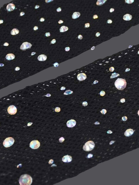 CareDone Women Self Desgin High Waist Rhinestone Stretchable Fish Net Stocking - Image 5