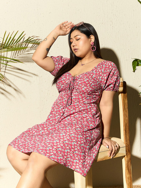 Berrylush Curve Plus Size Floral Printed Sweetheart Neck Fit & Flare Dress - Image 6