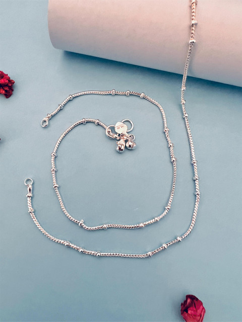 Sangria Silver Toned Set Of 2 Silver-Plated Stones and Beads Anklets