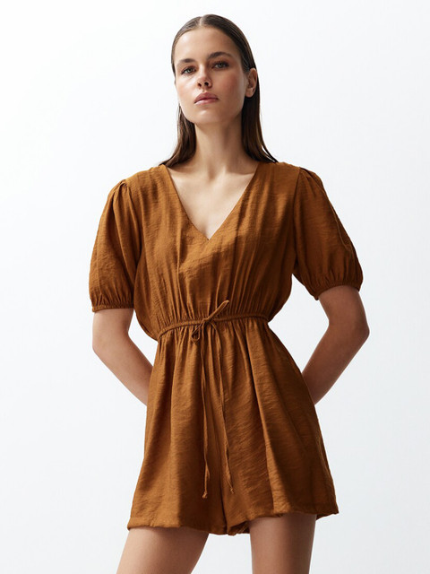 Trendyol V-Neck Puff Sleeves Playsuit
