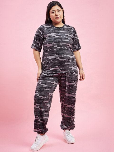 AUSTIVO Plus Size Camouflage Printed T-Shirt & Joggers Co-Ords