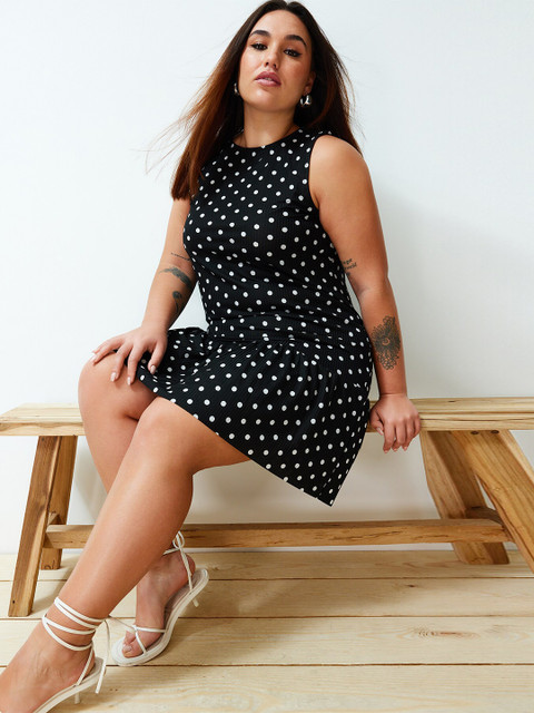 Trendyol Plus Size Polka Dot Printed Sheath Dress