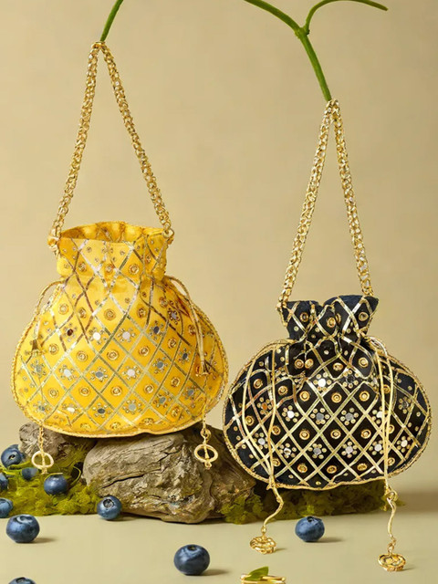 Kuber Industries Set Of 2 Printed Embroidered Potli Clutch