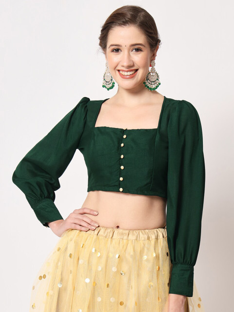 studio rasa Chroma Silk Button-Down Saree Blouse