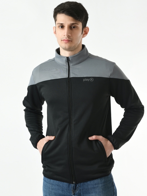 playR Unisex Colourblocked Mock Collar Lightweight Dry Fit Sporty Jacket
